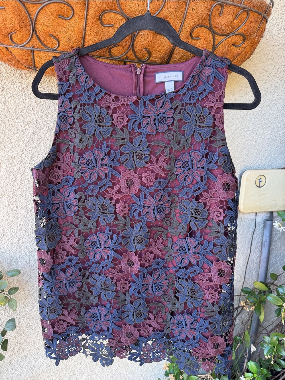 Charter Club Floral Lace Shell Top in Plum and Navy